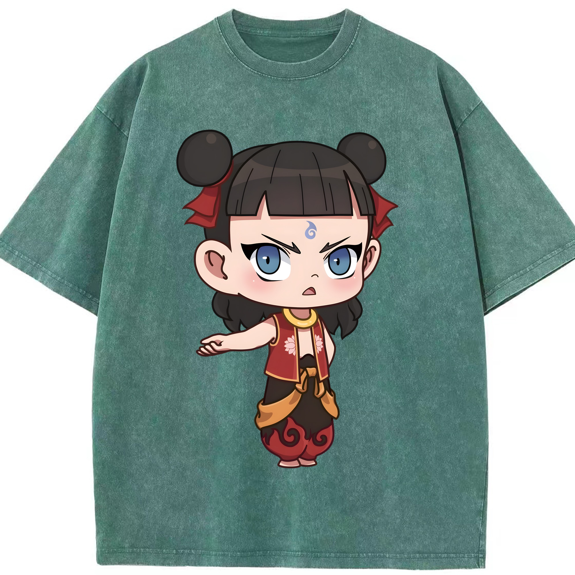 （画像用） Ne Zha 2 ナタ 魔童の大暴れ 綿100% ヴィンテージ風 半袖Tシャツ（フロントプリント）